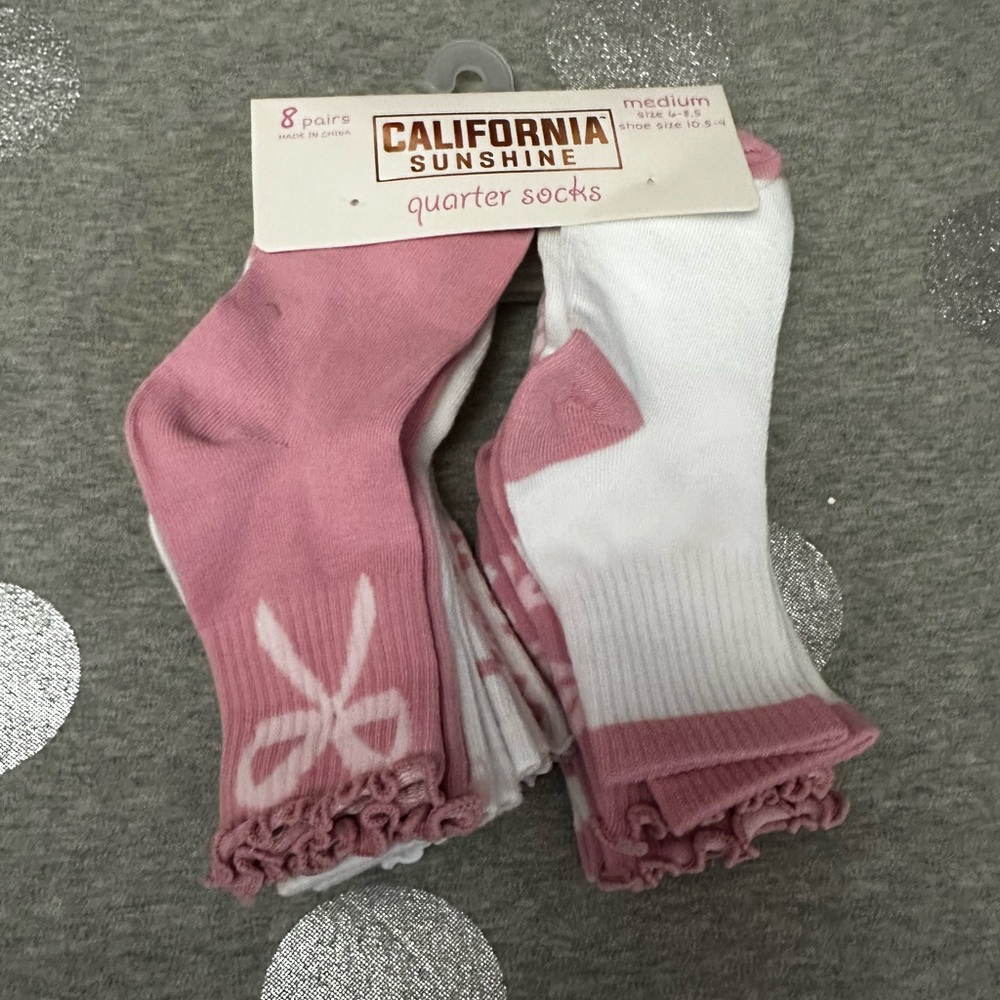 5 for $15! Pink Coquette Bow White Socks 7 Pairs